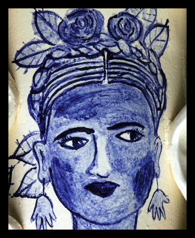 Delfts blauwe illustratie van Frida Kahlo